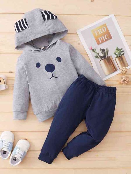 

baby cartoon graphic 3d ear design hoodie & sweatpants she, White