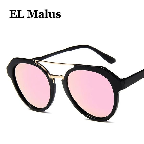 

sunglasses [el malus]fashion round lens cat eye frame uv400 pink blue mirror sun glasses women brand designer eyewear female, White;black
