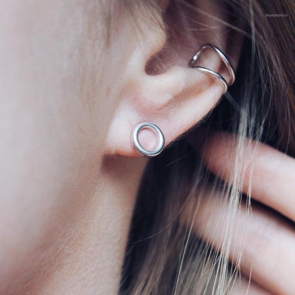 

explosion jewelry simple stainless steel earrings female hollow geometric round earrings 316l1, Golden;silver