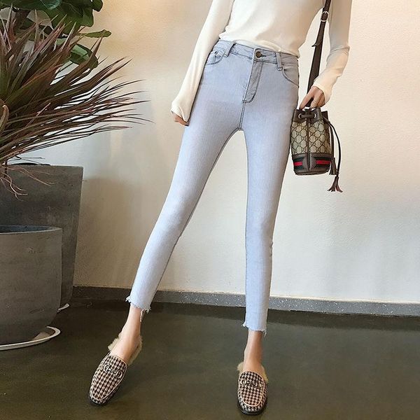 

2020 new spring women korean style skinny slim jeans female denim pencil trousers girls vintage stretch soft elastic jeans z391, Blue