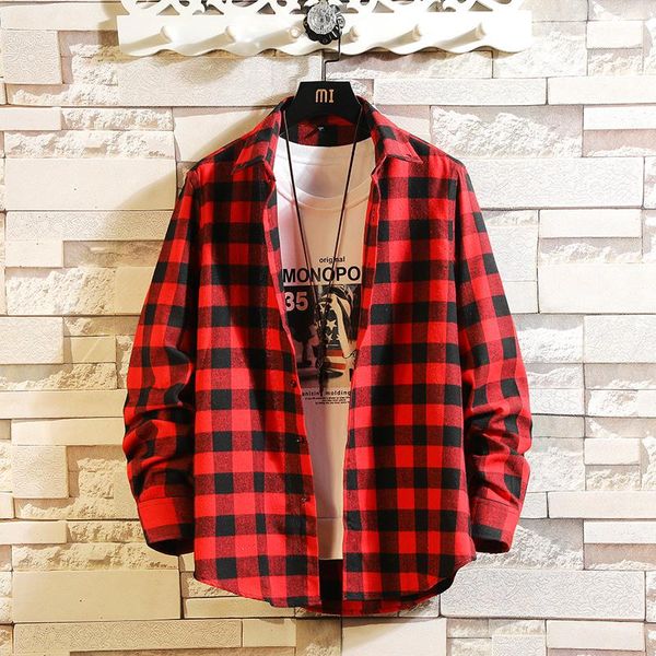 

black and red plaid shirt men autumn winter flannel checkered shirt men shirts long sleeve chemise homme cotton male check, White;black