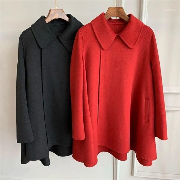 

women coat solid color cape coat autumn and winter1, Black