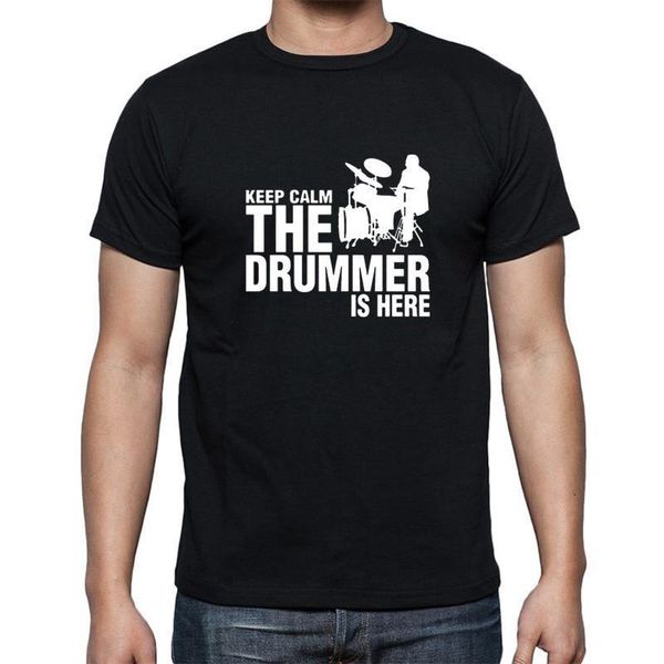 

summer new a drummer and drums cotton man t-shirts tees short sleeve casual keep calm the drummer is here t shirts, White;black