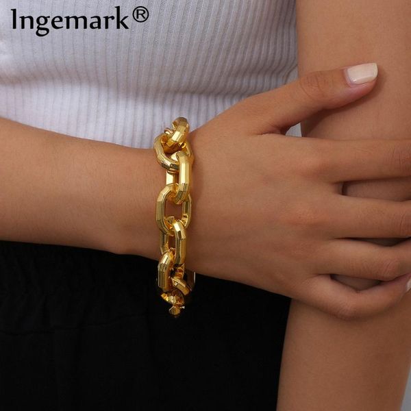 

gothic punk cuban big chain bracelet bangle women men armband rock chunky acrylic twisted thick lock bracelets friends jewelry, Black