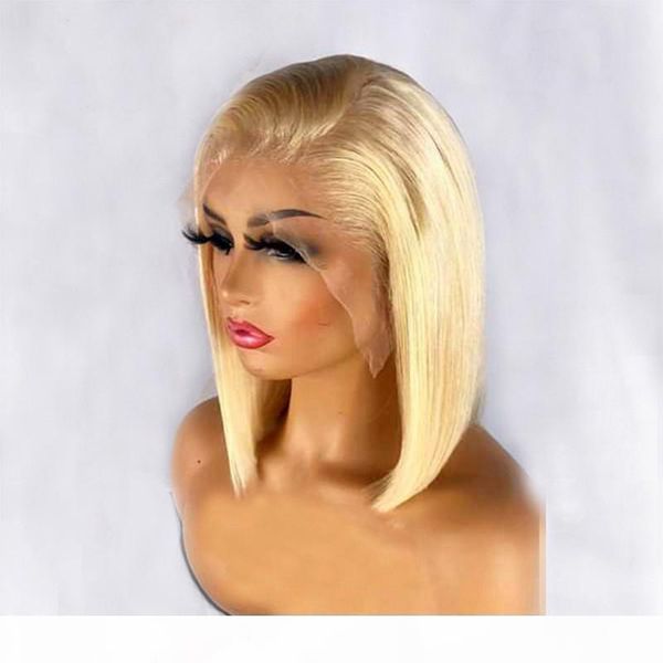 

613# lace wig human hair short bob wig silky straight full lace wig with baby high density, Black;brown