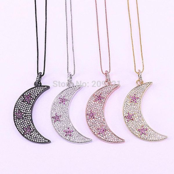 

pendant necklaces 5pcs est mix color micro pave cz crescent moon charms pendants jewelry, Silver