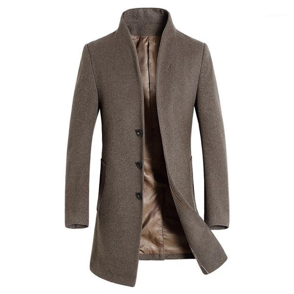 

winter business casual slim stand collar wool coat men winter windbreaker1, Black