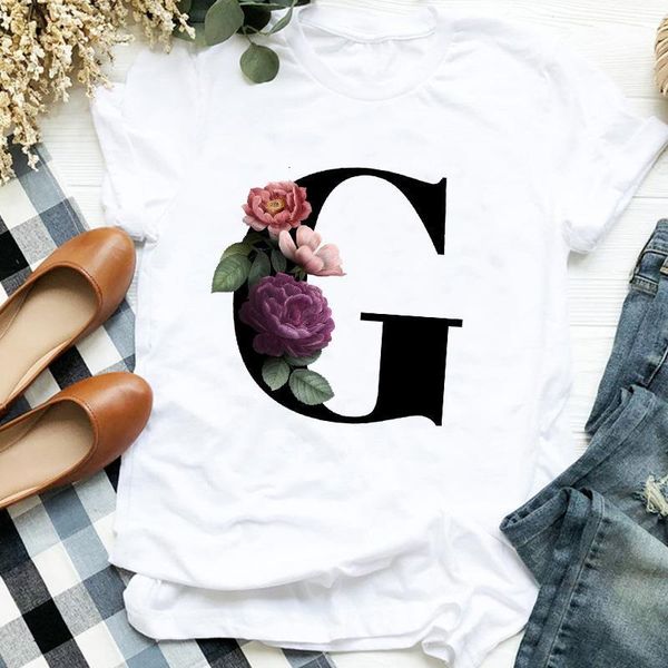 

women lady floral ladies letter g fashion short sleeve print ladies t tee womens shirt clothes tshirt female graphic t-shirt, White