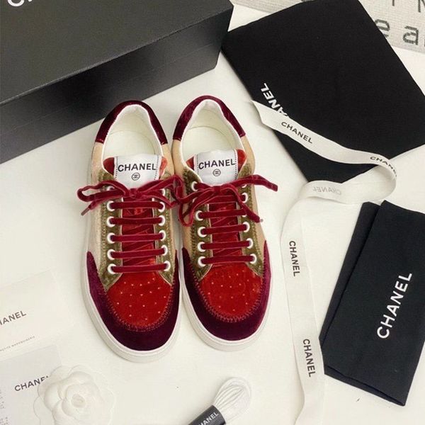 

designer womens sneakers luxury red apricot stitching velvet letter pattern round head flat heel with box size 35-45, Black