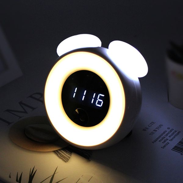 

wake up led digital clock table lamp with sunset mode night light for children bedroom decor desk alarm watch, Slivery;brown