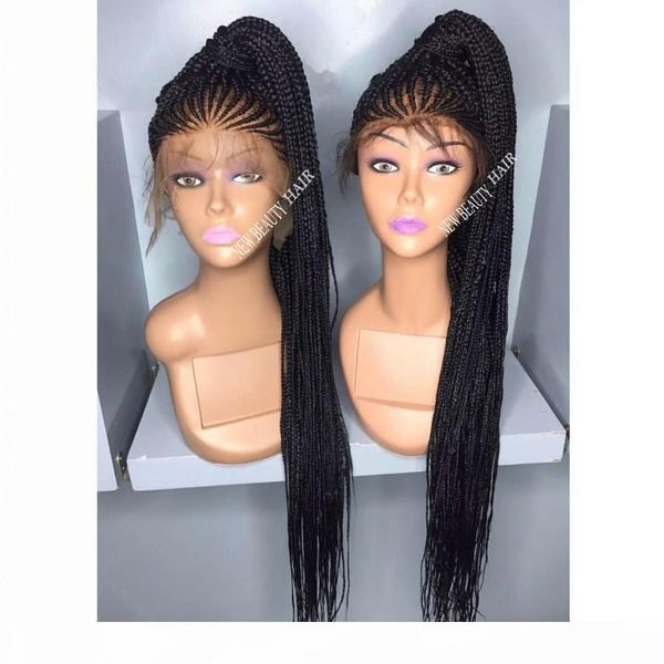 

perruque long cornrow braided synthetic lace front wigs black browncolor micro braids with baby hair heat resistant for africa american