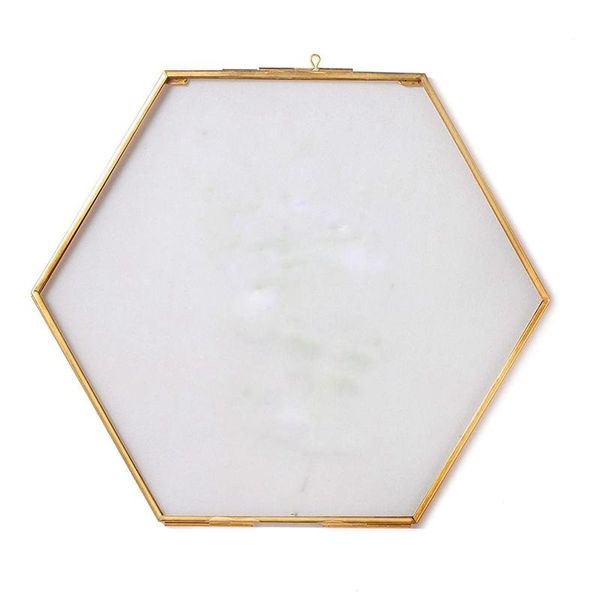 

hanging hexagon herbarium brass glass frame for pressed flowers, dried flowers, double glass, floating frame style