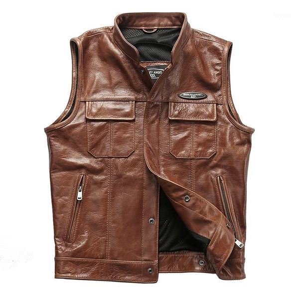 

ha-17 b1010 read description asian size super quality cow leather vintage waistcoat men's cowhide leather stylish rider vest1, Black;white