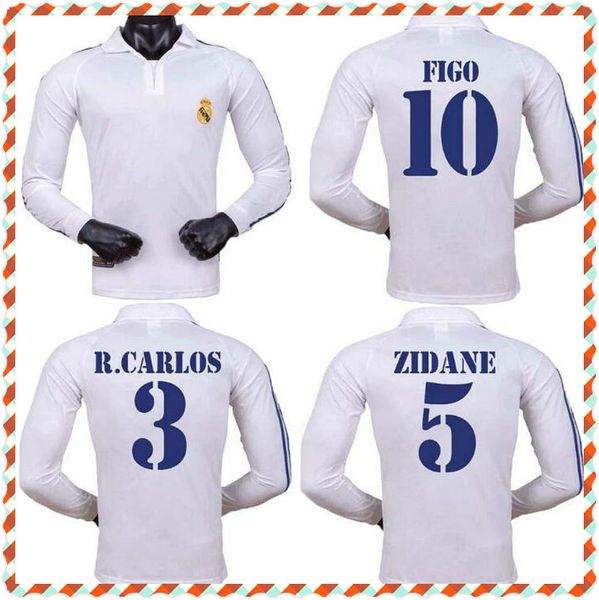 

2001 2002 real madrid home long sleeve soccer jersey zidane ronaldo figo hierro morientes classic retro football shirt jersey, Black;yellow