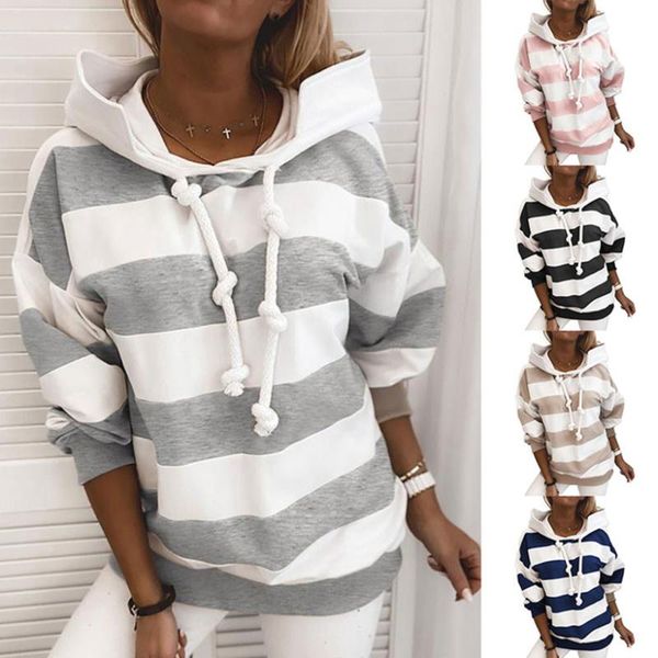 

women autumn thin hoodies with hood long sleeve stripe printed pullover hoodie female hoody sweatshirts for girls 2020, Black