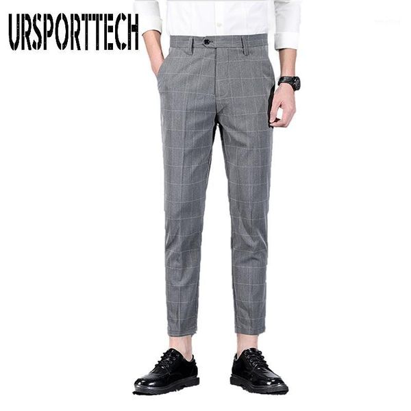 

2020 new spring summer mens plaid pants male smart casual skinny trousers men slim fit business suit pants black blue gray1, White;black