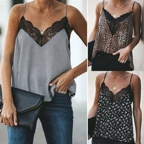 

new fashion women ladies lace vest print sleeveless v-neck casual loose summer beach tank shirts lady clothes, White
