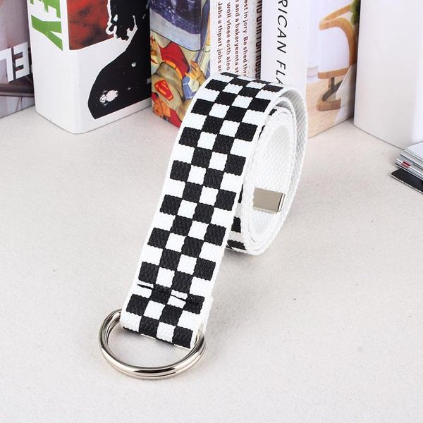 

harajuku checker board women belt casual canvas waist belts black white plaid waistband punk female long straps, Black;brown