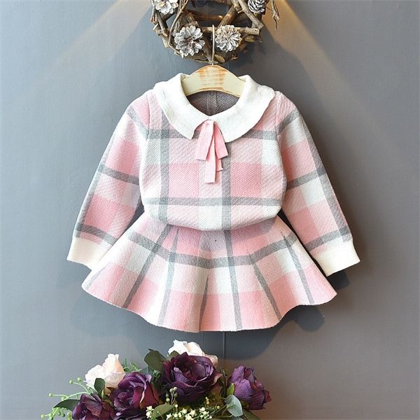 Set di abbigliamento per bambina Autunno Inverno Principessa Top a maniche lunghe + gonna 2 pezzi Completo lavorato a maglia per set di abbigliamento per bambini Neonato