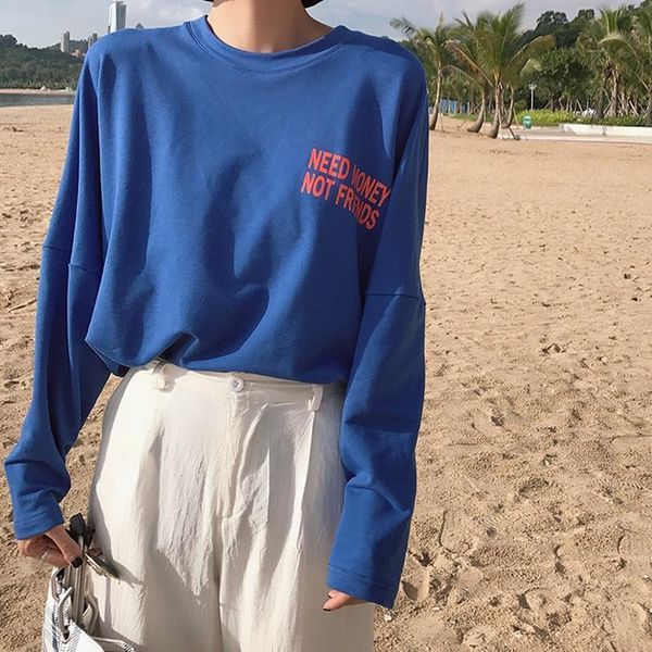 

new women t-shirts harajuku loose couple tee womens street ulzzang letter print o-neck t shirt long sleeve oversized tshirt, White