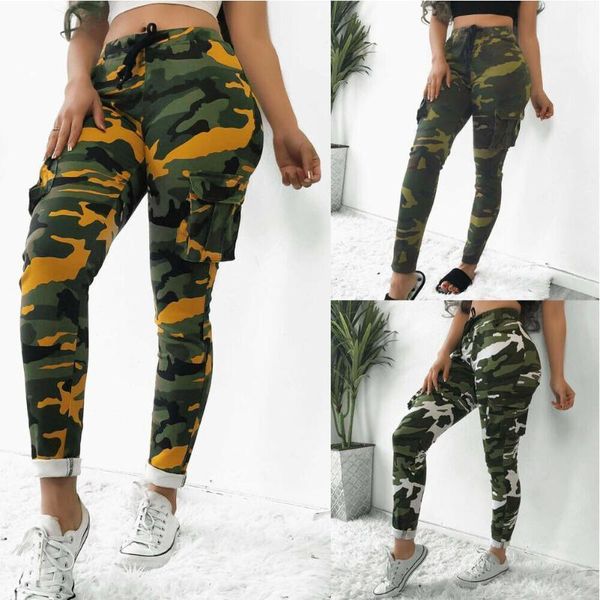 

2020 new women high waist camouflage joggers trousers ladies casual camo cargo pants female casual ployester elastic pants1, Black;white