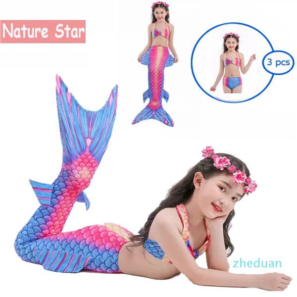 Nature Star Bambini Costumi da bagno per bambini Sirena Tail Costume da bagno per ragazze Mare-Sirena Mermaid Principessa Costume Bikini Set Piscina Beach Bathing Suits Bambini 3-10