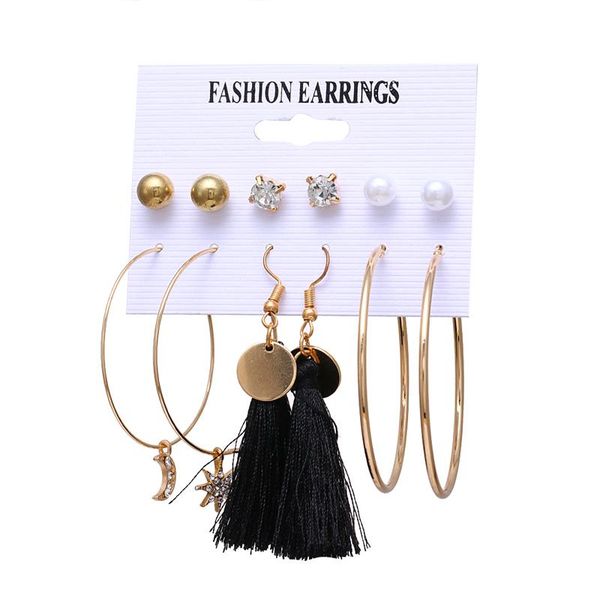 

bohemian tassel acrylic earrings set for women big geometric round heart pearl rhinestones earrings boucle doreille femme 2019 bbymoi, Golden