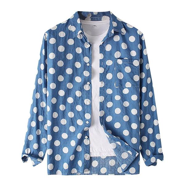

men's casual shirts men long sleeve 2021 winter and autumn buttons dot print matching blouse chaqueta de los hombres, White;black