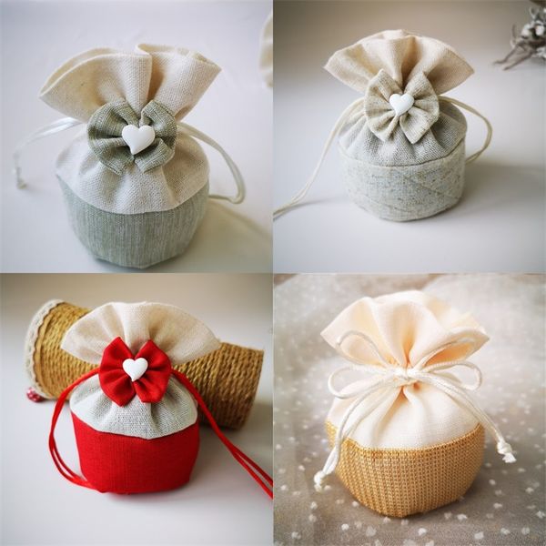 

handmade bow gift canvas bag polyester fiber wedding candy round bottom bundle pocket sweets chocolate food drawstring bags 1 86ym m2