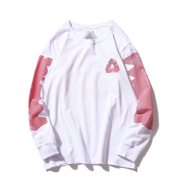 

3d brand three-dimensional large triangle logo loose long-sleeved t-shirt bottoming shirt street men and women tee, Black