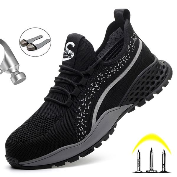 

lightweight steel toe shoes safety anti-puncture breathable work sneakers men boots y200915, Black;brown