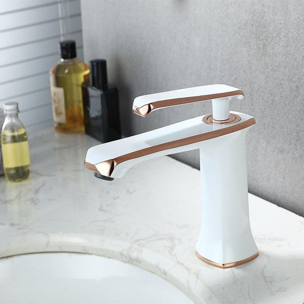 

bathroom sink faucets deluxe brass faucet white rose gold cold water basin mixer single handle hole copper