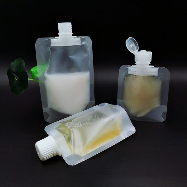 Sacos plásticos de plástico cheiram sacos de pacote de bico de suco levanta-se bolsas de bico de leite de peito ao ar livre sacos de armazenamento de bico com funil grátis 201021