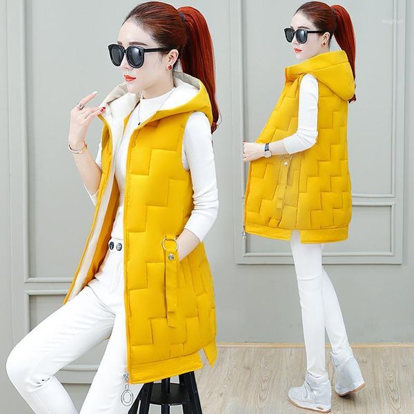 

new winter women jacket windproof warm long cotton waistcoat casual sleeveless hooded vest jacket femme coat plus size k 10281, Black;white