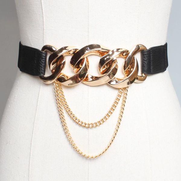 

design belts luxury weight big alloy chain waistbands for dress coat elastic black cummerbunds stretch waist seal women, Black;brown