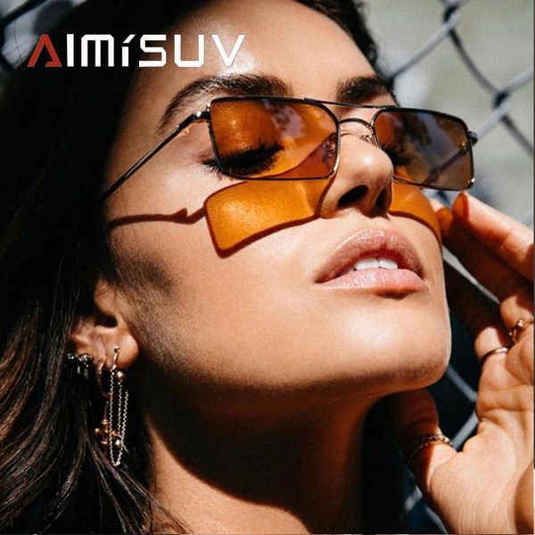 

sunglasses aimisuv rectangular gold men 2021 metal frame retro small square for women uv400 vintage clear lens, White;black