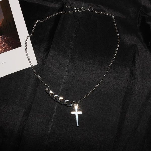 

2020 новая минималистская цепочка ключицы серебристый цвет choker thin chain mini cross ожерелье для мужчин женщины девушки hip hop party je, Black;white