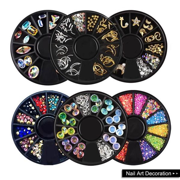 

1 box nail art decoration mixed color crystal nail rhinestone gems ab pearl 3d nails accessories manicure jewelry, Silver;gold