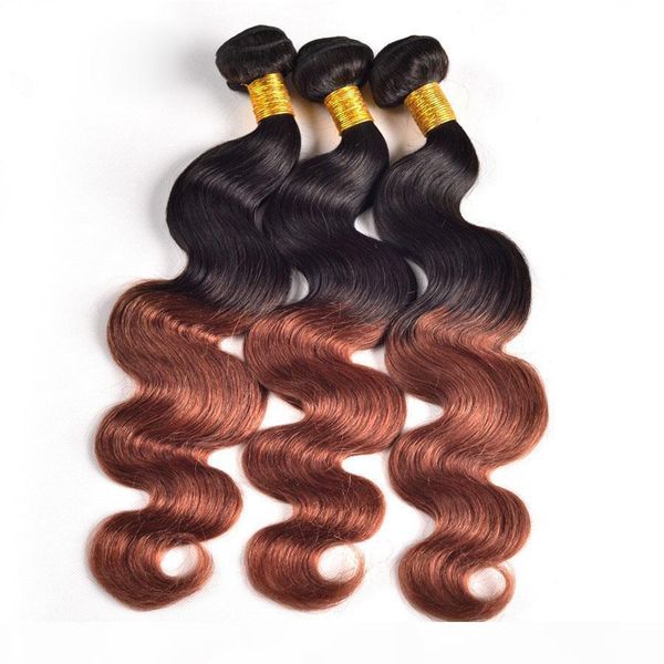 

wholesale - 12" -30''ombre brazilian hair ombre body wave t1b#33 100g pcs 3pcs lot remy human hair weave, Black