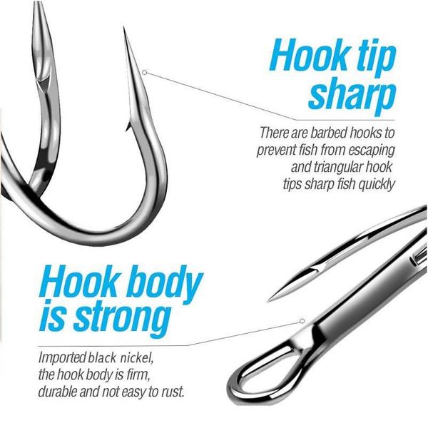 

50pcs/ set treble fishing hooks barbed fishhooks super sharp carp triple hooks sea tackle accessories with 3 claws ha sqcimp