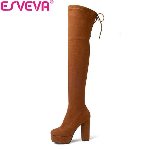 

boots esveva 2021 women platform western style autumn over the knee high heels round toe shoes size 34-43, Black