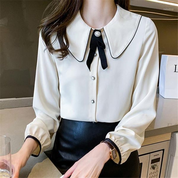 

chikichi 2021 spring and autumn women clothing korean fashion new chiffon shirt long sleeve blouse1, White