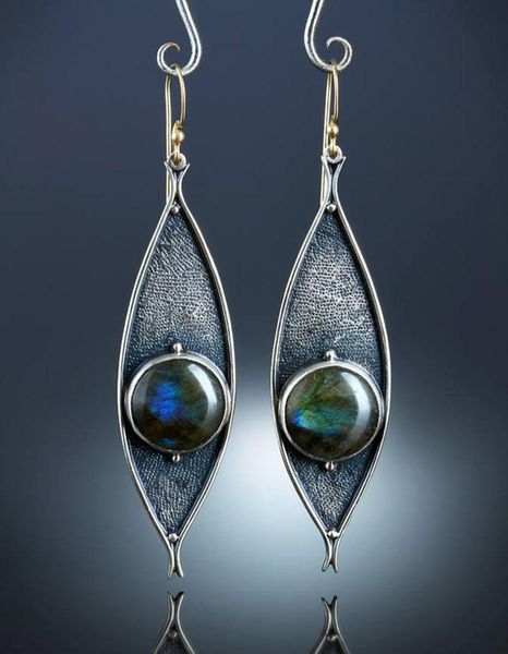 

dangle & chandelier vintage blue opal resin stone earrings for women ethnic tribal antique silver brincos handmade metal fish hanging earing