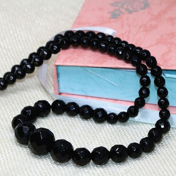 

chokers black natural stone agat onyx 6-14mm faceted round beads necklace for women fashion weddings party gifts jewelry 18inch b633, Golden;silver