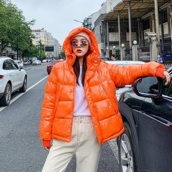 

winter 2020 new ladies thick cotton coat, ladies puffer coat, shiny fashion brand punk casual snow coat, Black