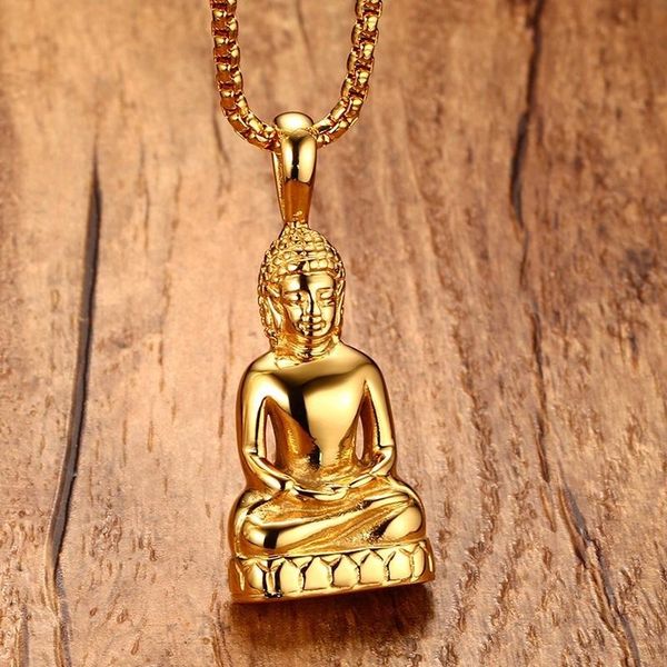 

mens buddha pendant necklace bodhisattva amulet talisman necklaces in gold-color stainless steel fashion men jewelry collares 201013, Silver
