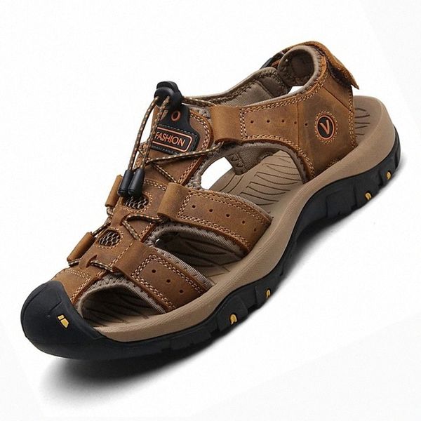 

classic men's sandals summer soft sandals comfortable mens shoes genuine leather sandals big size soft outdoor casual shoes men #fc6d, Black