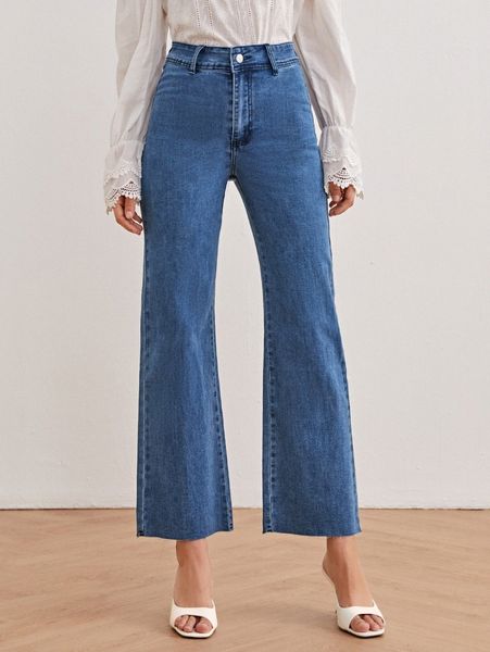 

high waist solid jeans 96sr#, Blue