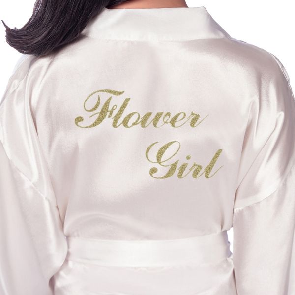 

flower girl gold letter robes solid satin kids robes bridesmaid children kimono bathrobes child nightgown wedding party robe b25 y200114, Blue;gray
