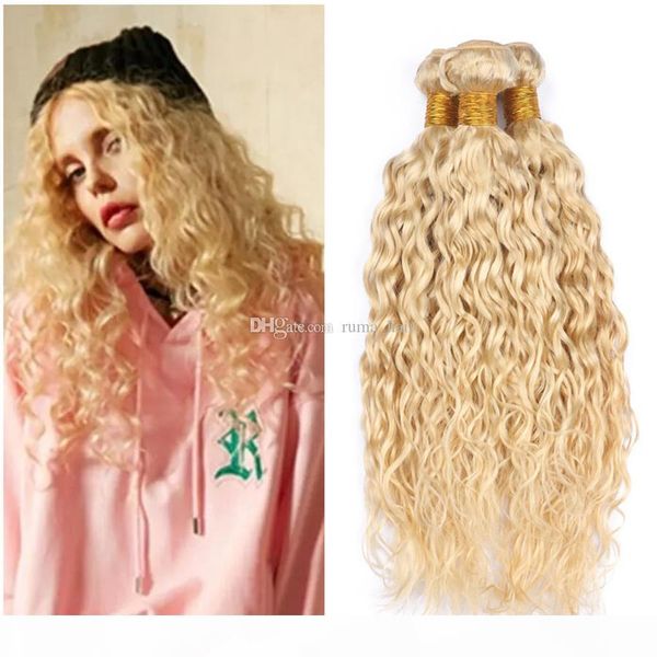 

blonde water wave hair bundles 613 brazilian virgin human hair weaves blonde wet and wavy hair extensions 3pcs lot new arrive for sale, Black;brown